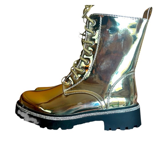 Dazzle Gold Combat Boots - Picture 2 of 4